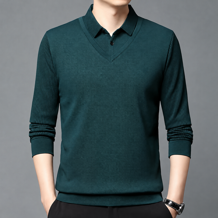 Pedroo - Pull À Manches Rayées Et Col Chemise Boutonné