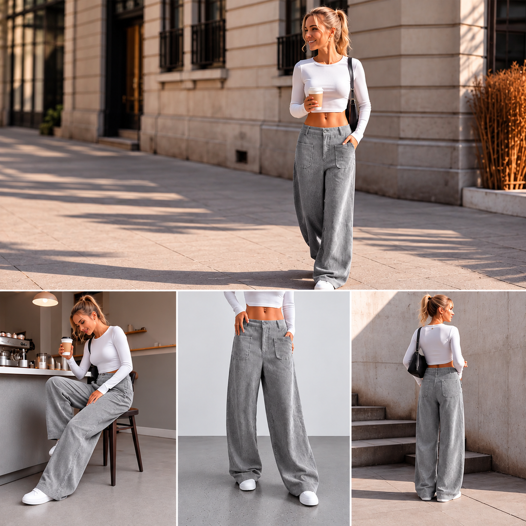 Jina - Pantalon À Jambes Larges Avec Poches Avant