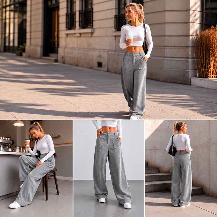 Jina - Pantalon À Jambes Larges Avec Poches Avant