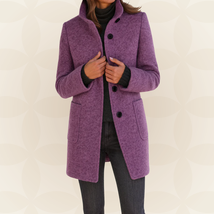 Joclyne - Manteau Long à Col Montant Boutons et Poches