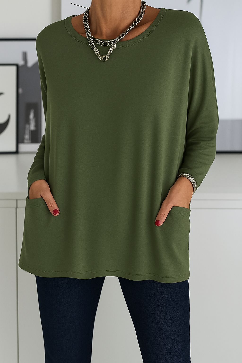 Noryn - Pull Oversize à col Rond et Poches