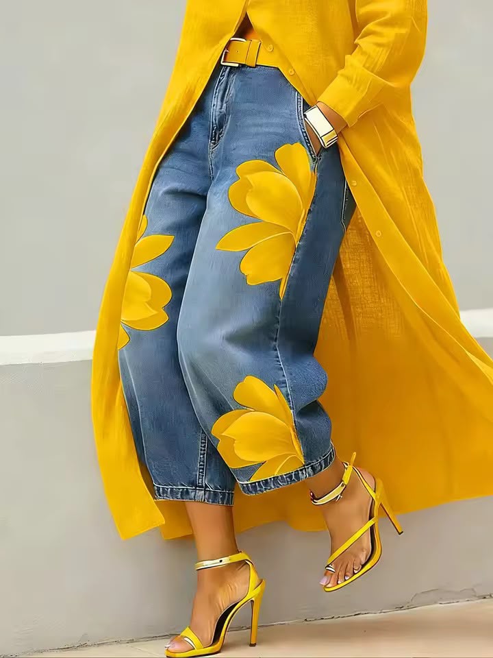 Makellah - Jean Décontracté À Motifs Floraux