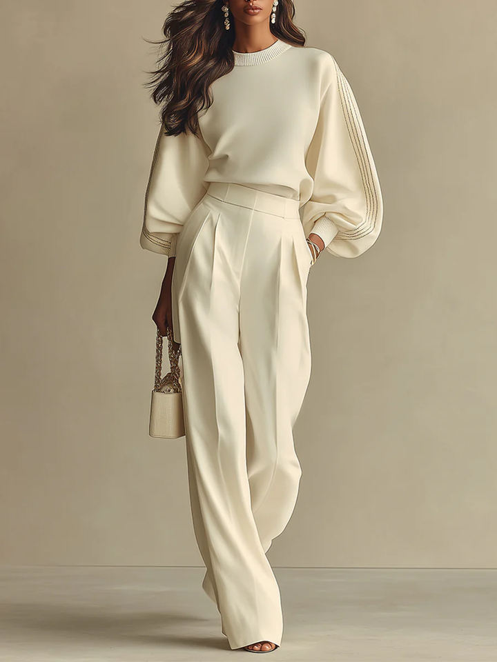 Leticya - Ensemble en Maille Avec Pantalon à Jambes Larges