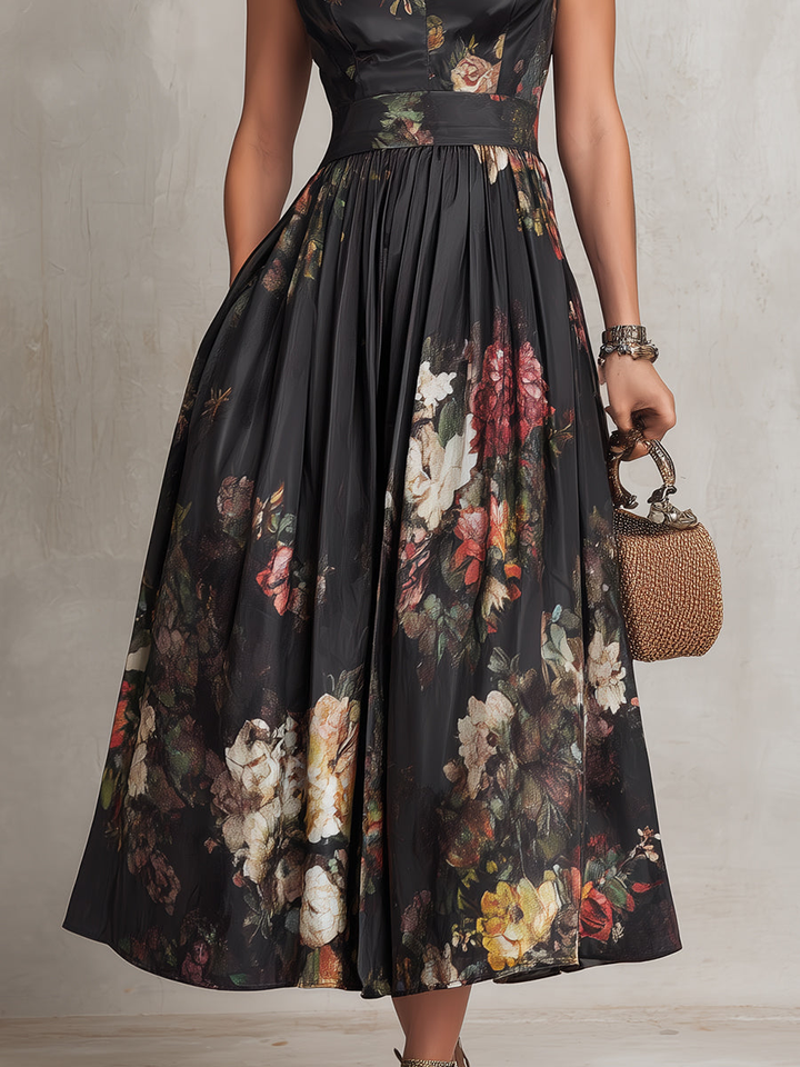 Littia - Robe En Satin à Fleurs Plissée