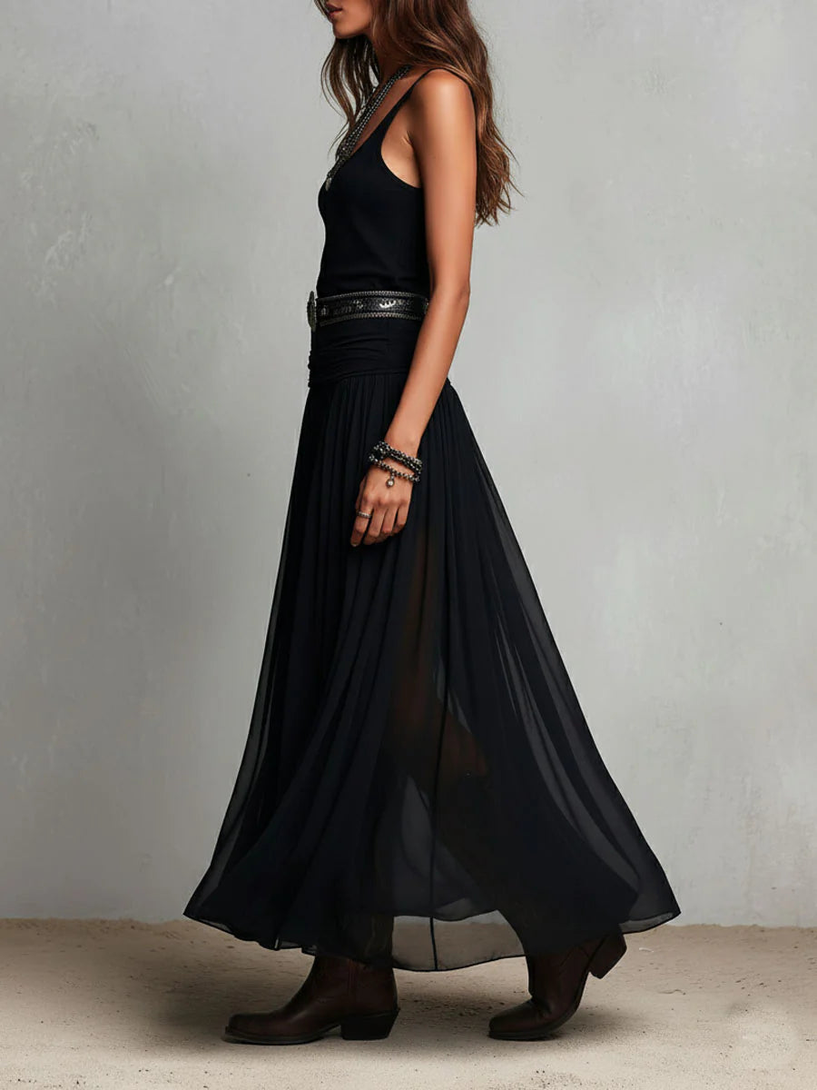 Odetta - Robe Longue élégante En Tulle Avec Ceinture