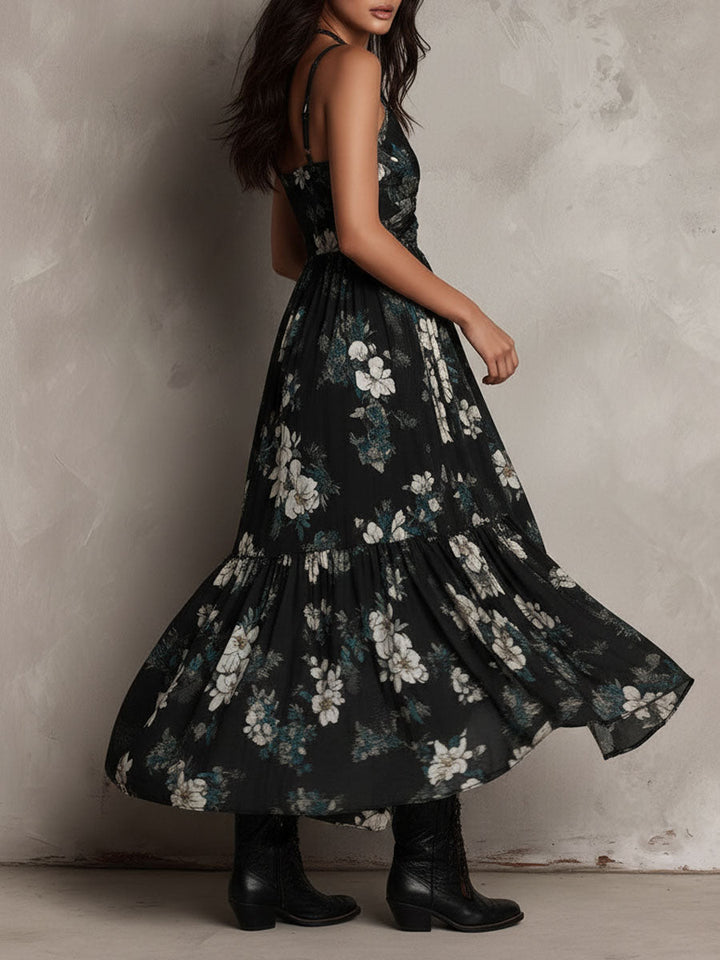 Meza - Robe Longue Sans Bretelles À Imprimé Floral Bohème