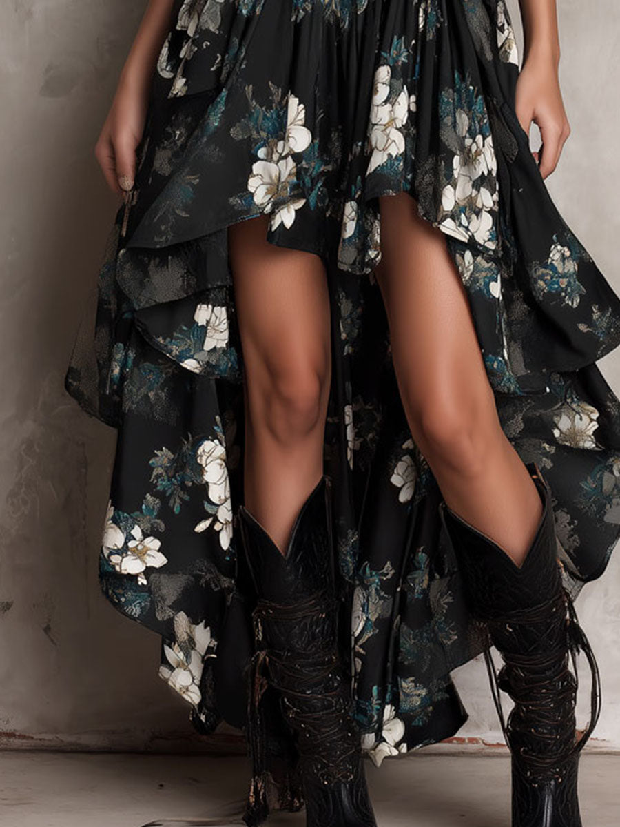 Meza - Robe Longue Sans Bretelles À Imprimé Floral Bohème
