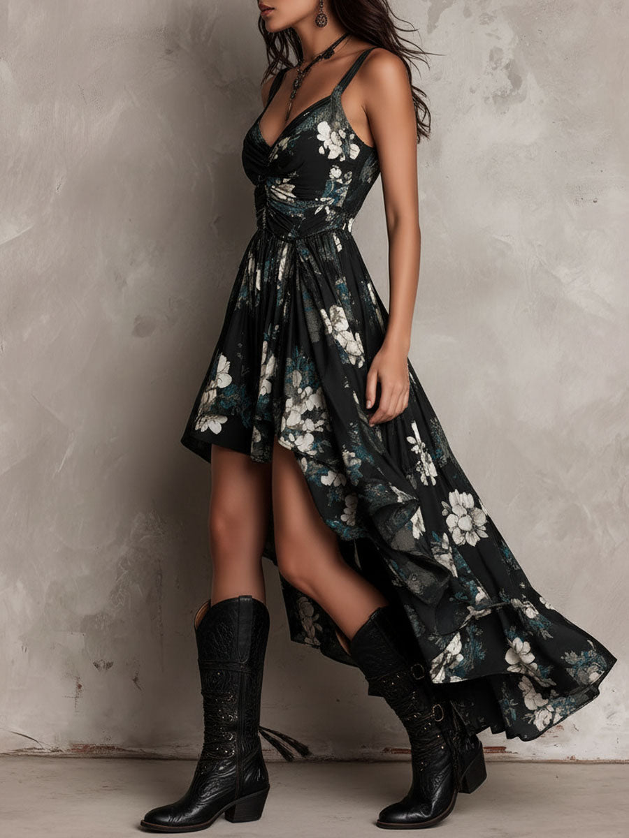 Meza - Robe Longue Sans Bretelles À Imprimé Floral Bohème