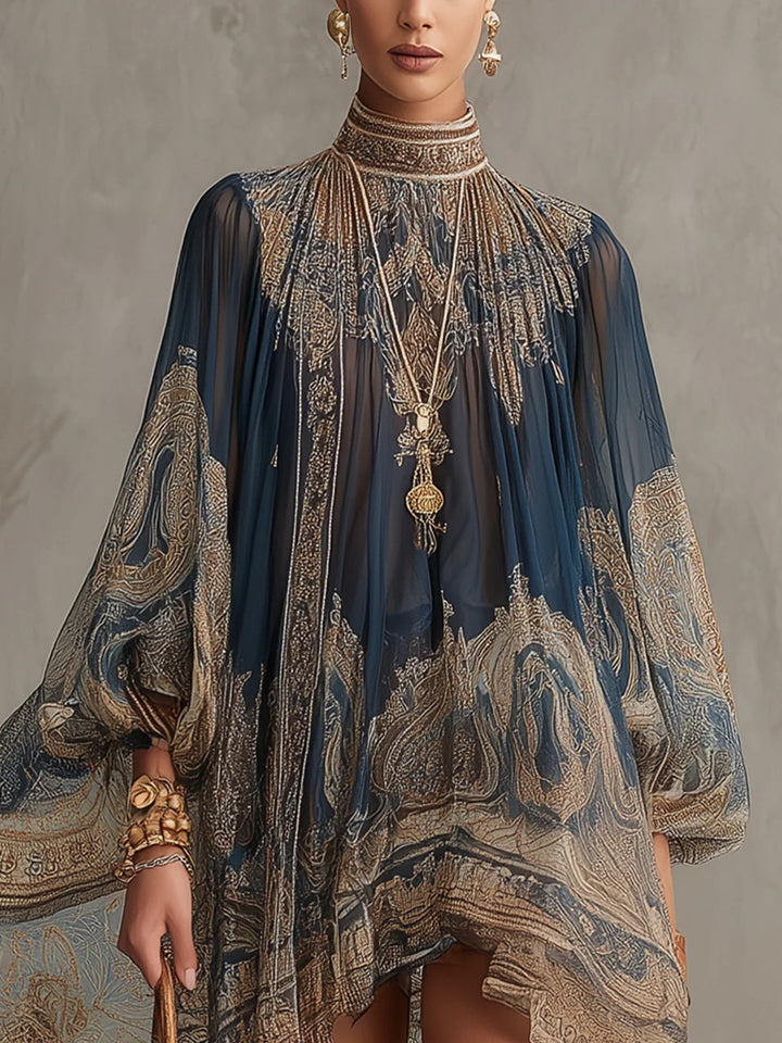 Rhean - Mini-robe en Mousseline À Imprimé Baroque Doré