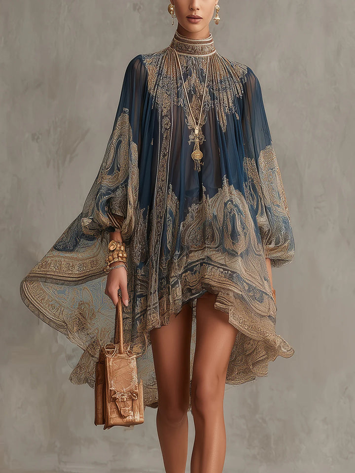 Rhean - Mini-robe en Mousseline À Imprimé Baroque Doré