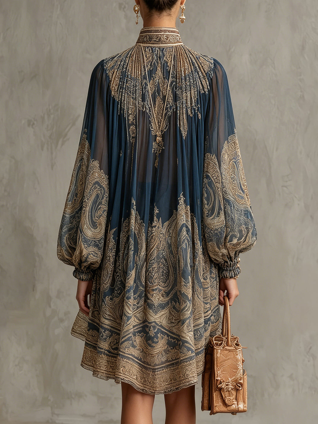 Rhean - Mini-robe en Mousseline À Imprimé Baroque Doré