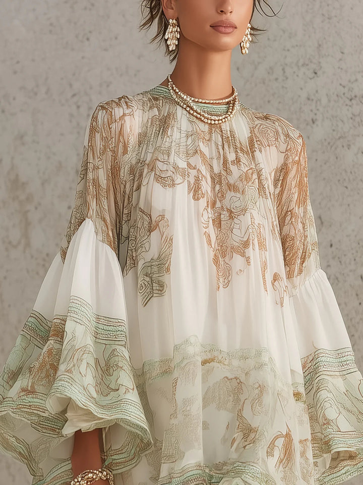 Reba - Mini-robe en Mousseline À Imprimé Baroque Et Volants en Cascade