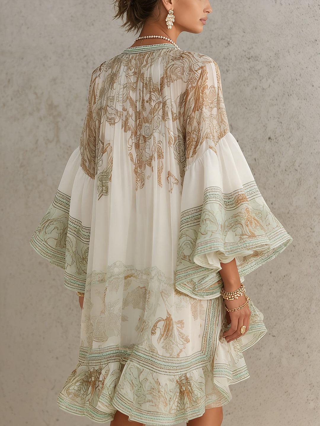 Reba - Mini-robe en Mousseline À Imprimé Baroque Et Volants en Cascade