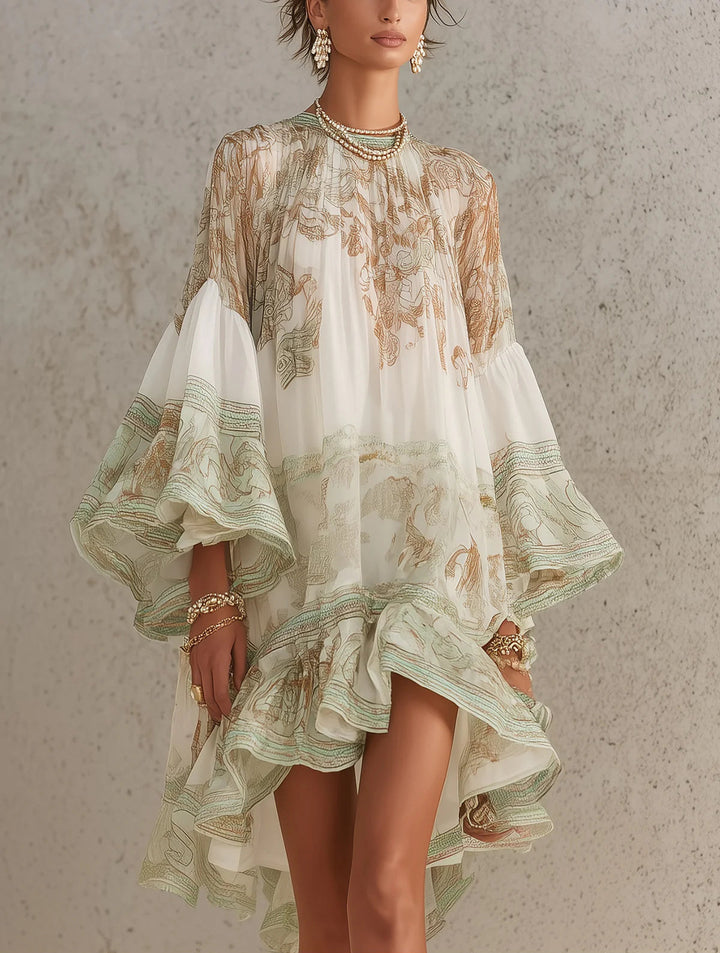 Reba - Mini-robe en Mousseline À Imprimé Baroque Et Volants en Cascade