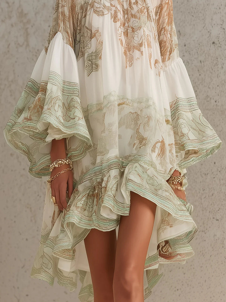 Reba - Mini-robe en Mousseline À Imprimé Baroque Et Volants en Cascade