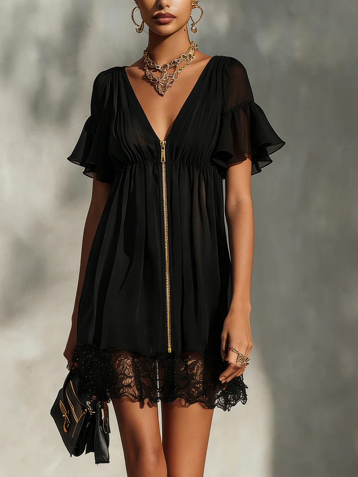 Sanya - Mini-robe Avec Bordure en Dentelle, Fermeture À Glissière