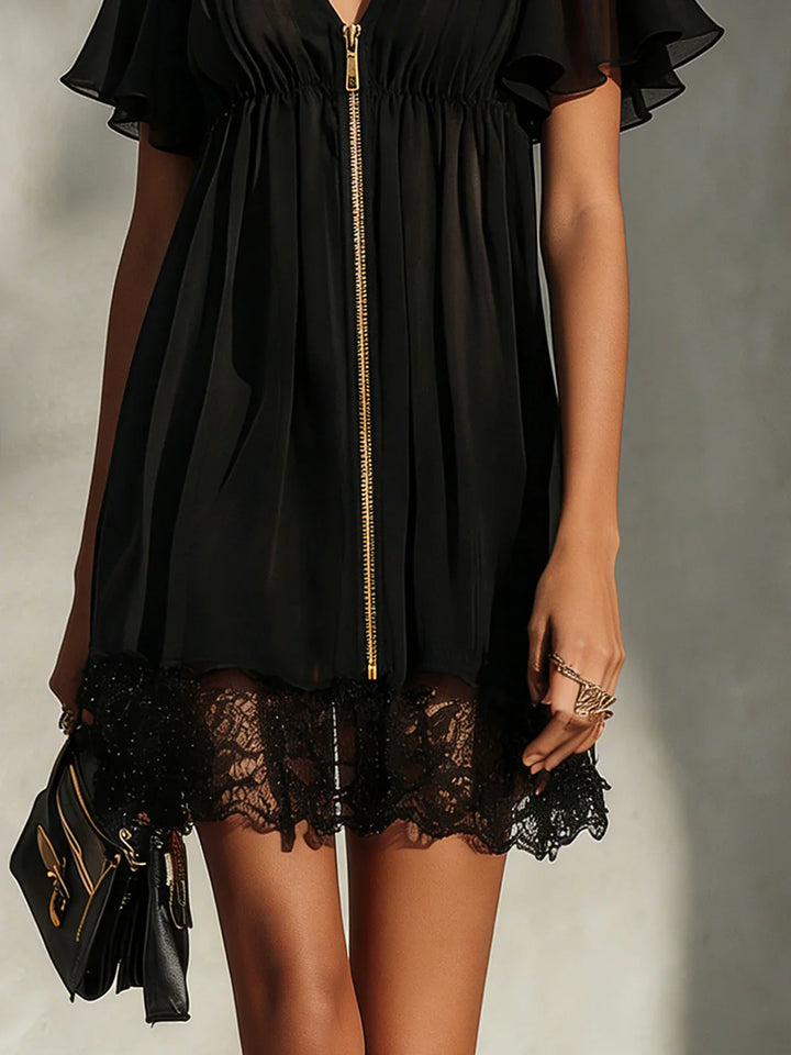 Sanya - Mini-robe Avec Bordure en Dentelle, Fermeture À Glissière