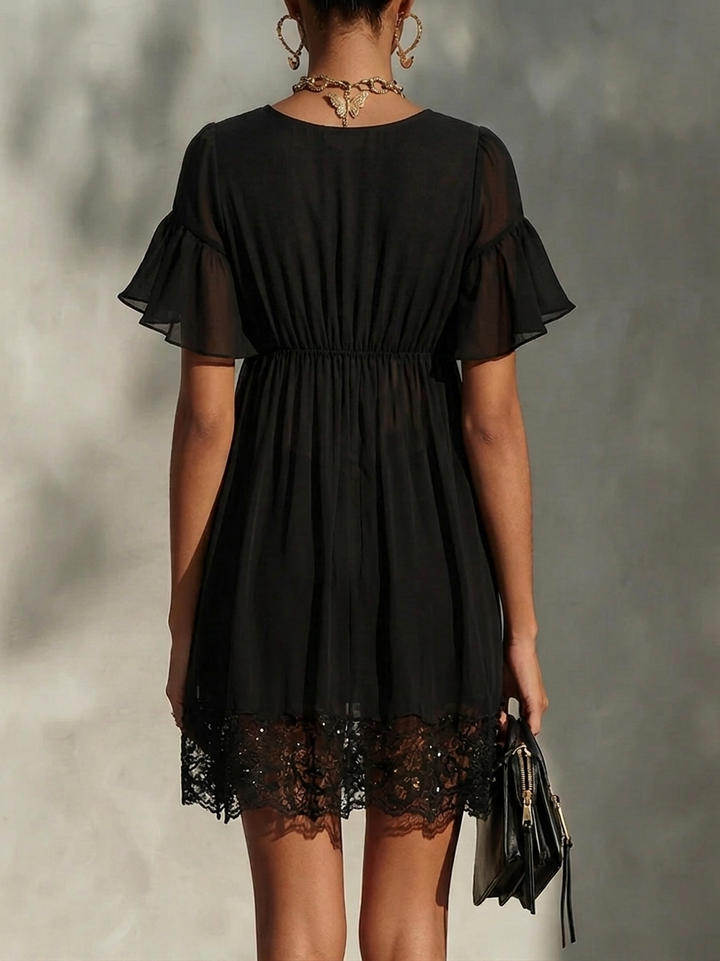 Sanya - Mini-robe Avec Bordure en Dentelle, Fermeture À Glissière