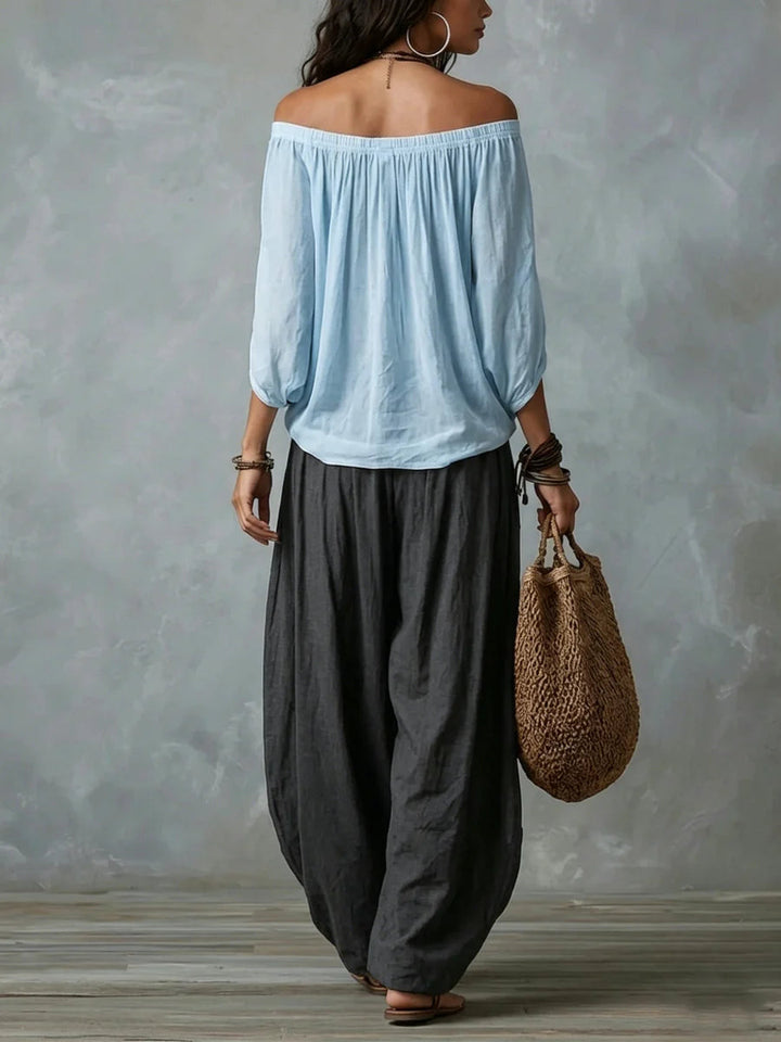 Joryna - Ensemble Composé d'un Haut Asymétrique et d'un Pantalon Palazzo Large