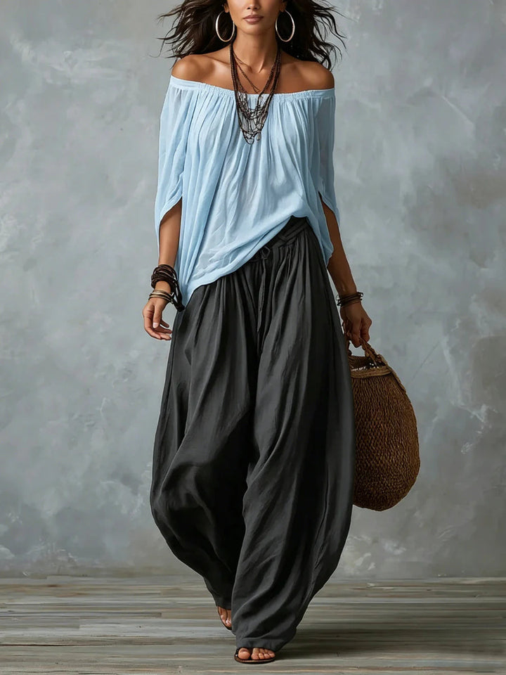 Joryna - Ensemble Composé d'un Haut Asymétrique et d'un Pantalon Palazzo Large