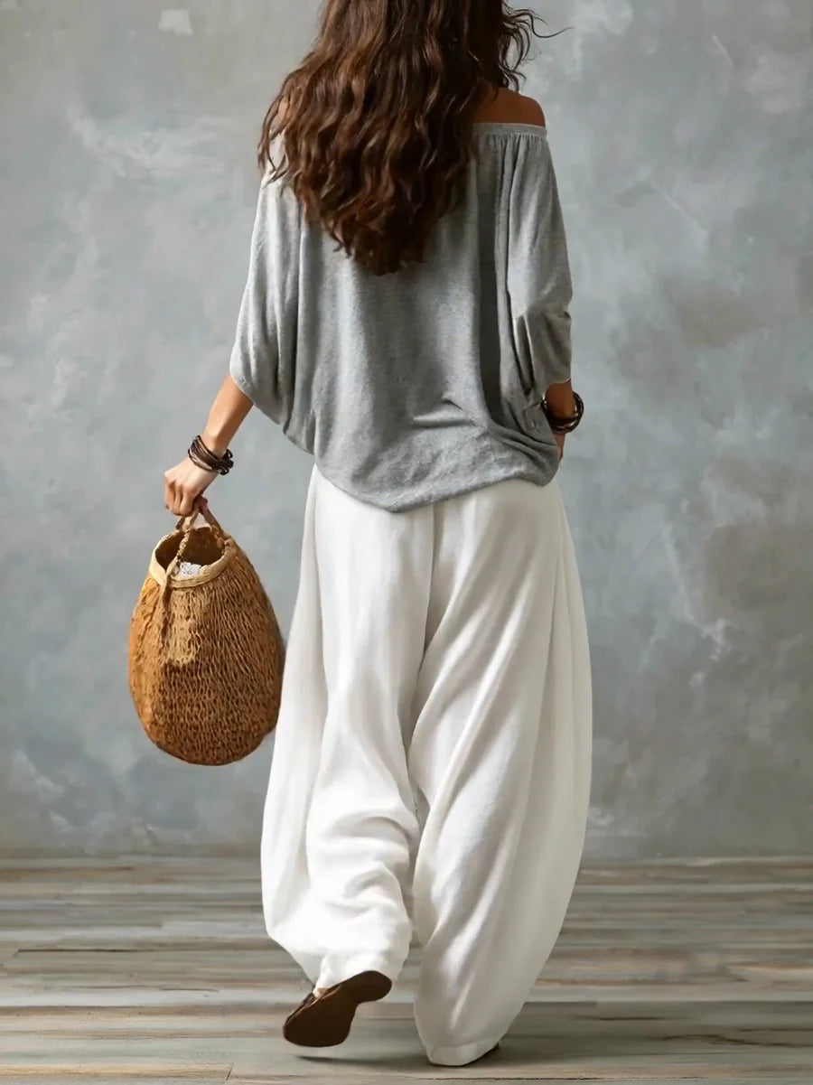 Joryna - Ensemble Composé d'un Haut Asymétrique et d'un Pantalon Palazzo Large