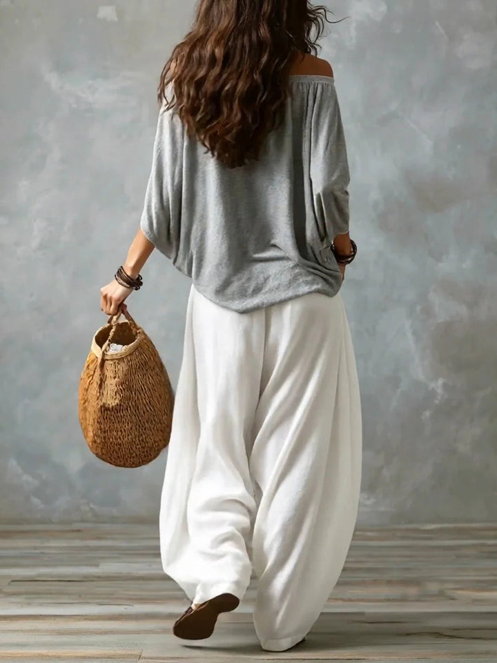 Joryna - Ensemble Composé d'un Haut Asymétrique et d'un Pantalon Palazzo Large