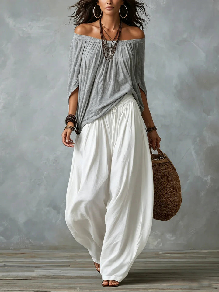 Joryna - Ensemble Composé d'un Haut Asymétrique et d'un Pantalon Palazzo Large