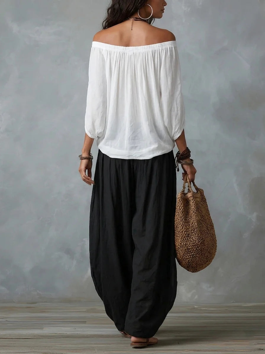 Joryna - Ensemble Composé d'un Haut Asymétrique et d'un Pantalon Palazzo Large