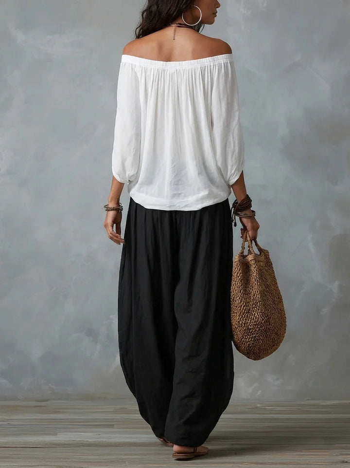 Joryna - Ensemble Composé d'un Haut Asymétrique et d'un Pantalon Palazzo Large