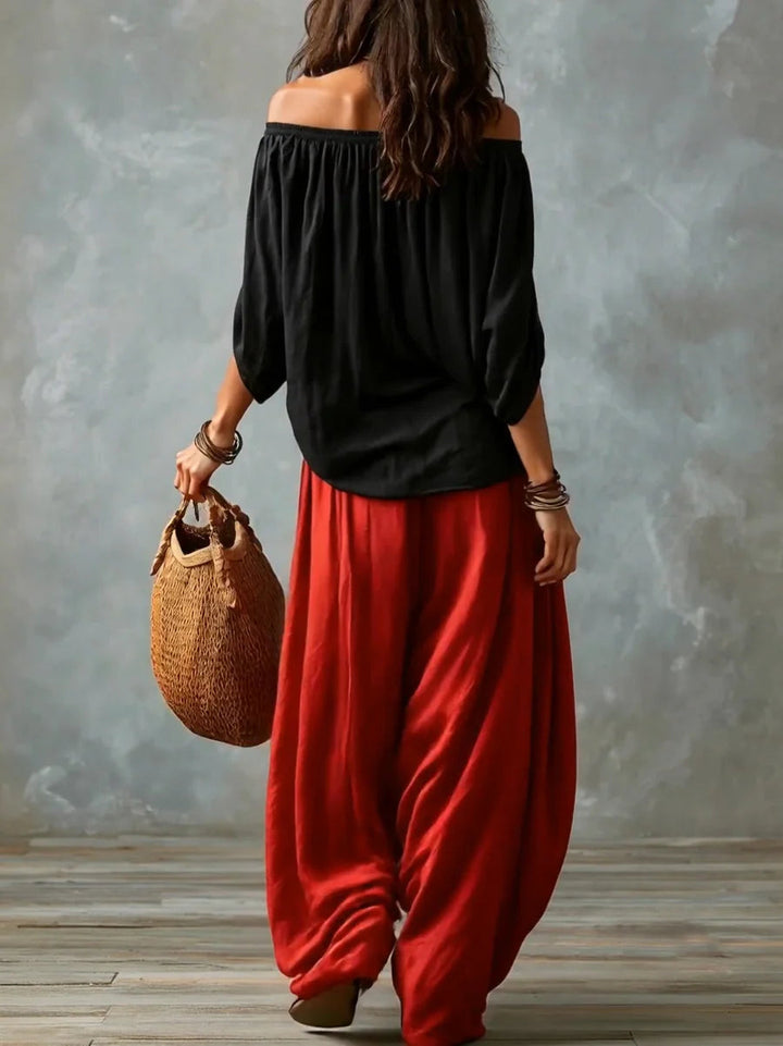 Joryna - Ensemble Composé d'un Haut Asymétrique et d'un Pantalon Palazzo Large
