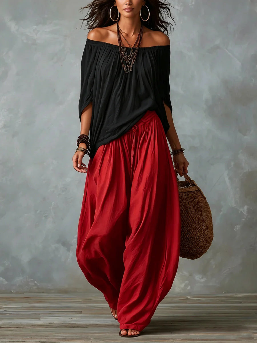 Joryna - Ensemble Composé d'un Haut Asymétrique et d'un Pantalon Palazzo Large