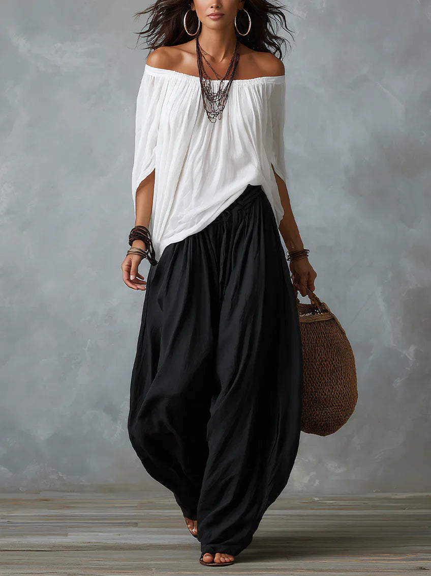 Joryna - Ensemble Composé d'un Haut Asymétrique et d'un Pantalon Palazzo Large