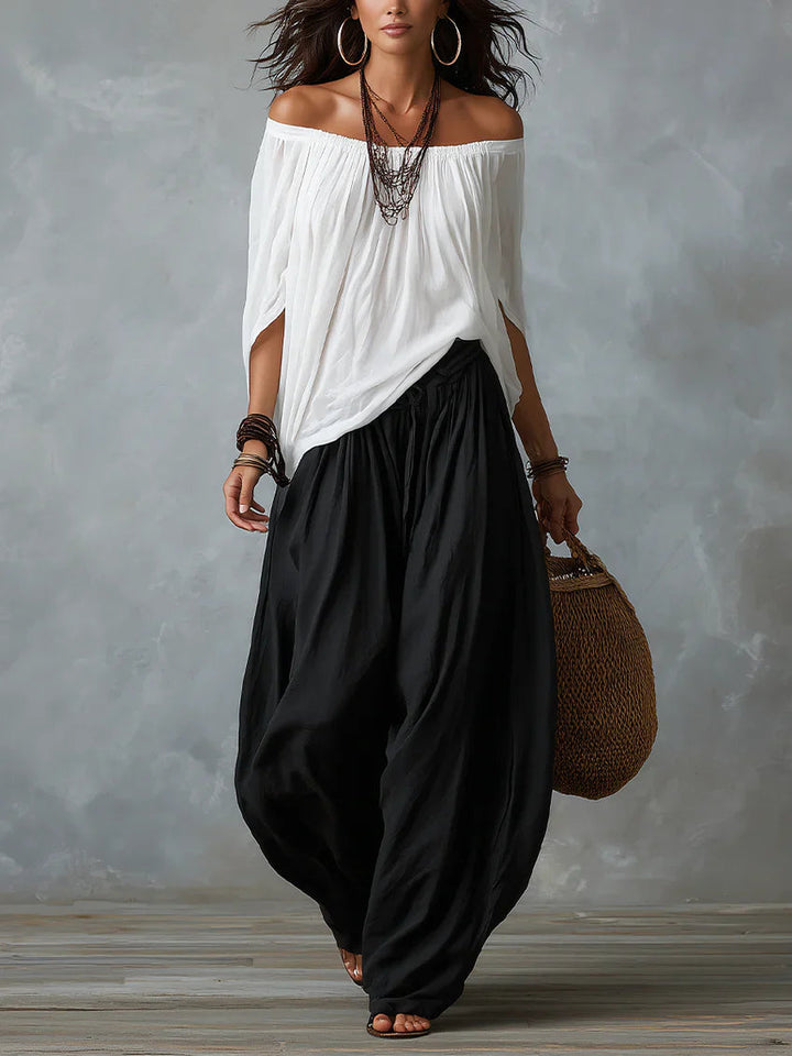 Joryna - Ensemble Composé d'un Haut Asymétrique et d'un Pantalon Palazzo Large