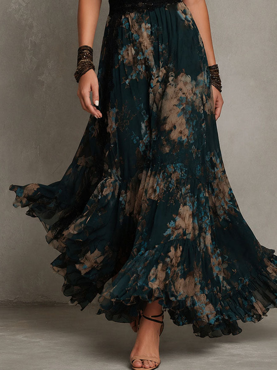 Alime - Robe Longue À Bordures en Dentelle Et Motif Floral