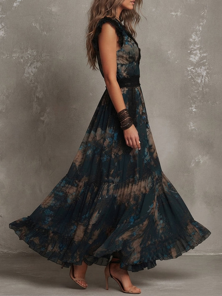 Alime - Robe Longue À Bordures en Dentelle Et Motif Floral