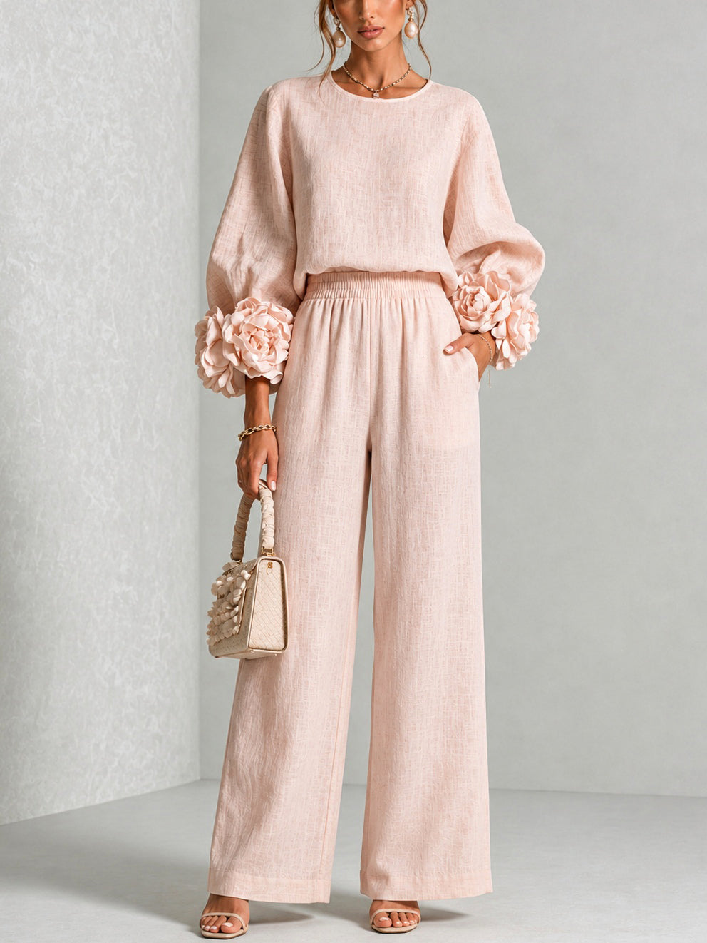 Ayser - Ensemble Haut et Pantalon à Poignets Fleuris