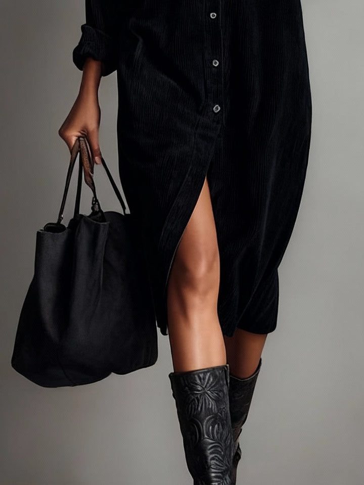 Nurcan - Robe-Chemise en Velours Côtelé Avec Poches