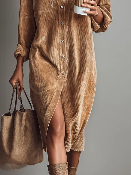Nurcan - Robe-Chemise en Velours Côtelé Avec Poches