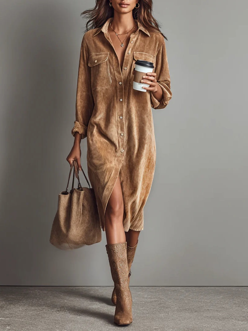 Nurcan - Robe-Chemise en Velours Côtelé Avec Poches