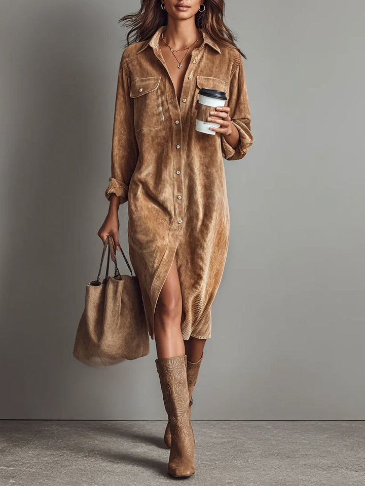 Nurcan - Robe-Chemise en Velours Côtelé Avec Poches