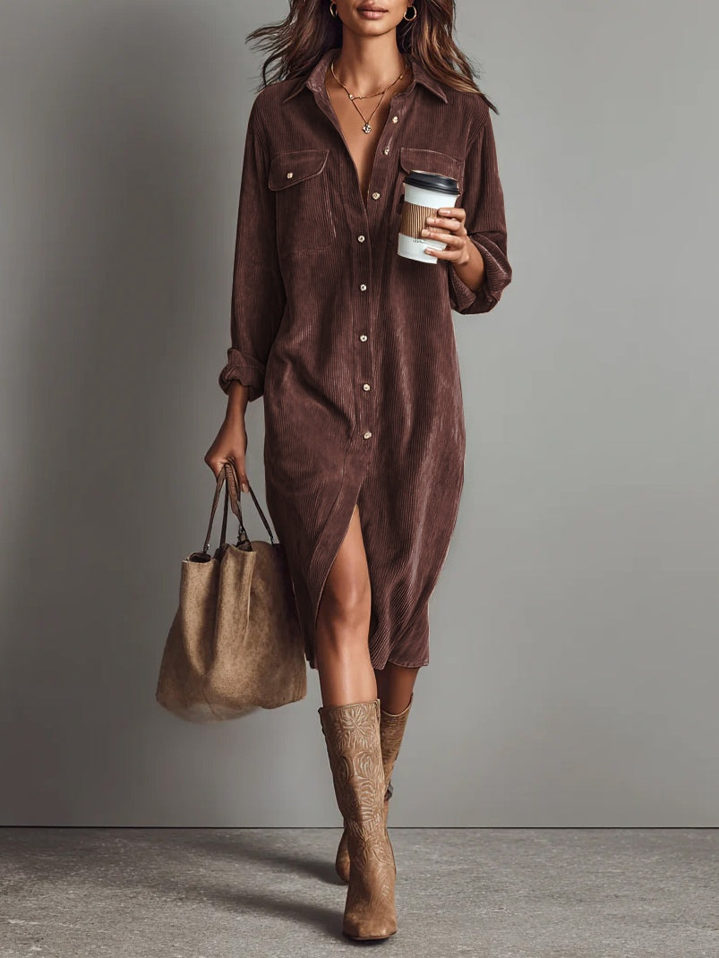 Nurcan - Robe-Chemise en Velours Côtelé Avec Poches