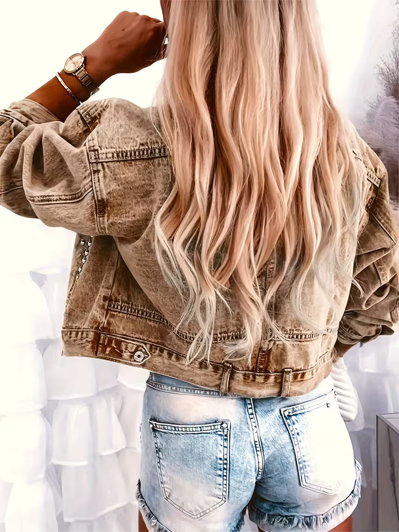 Lieana - Veste en Jean Boutonnée Cloutée