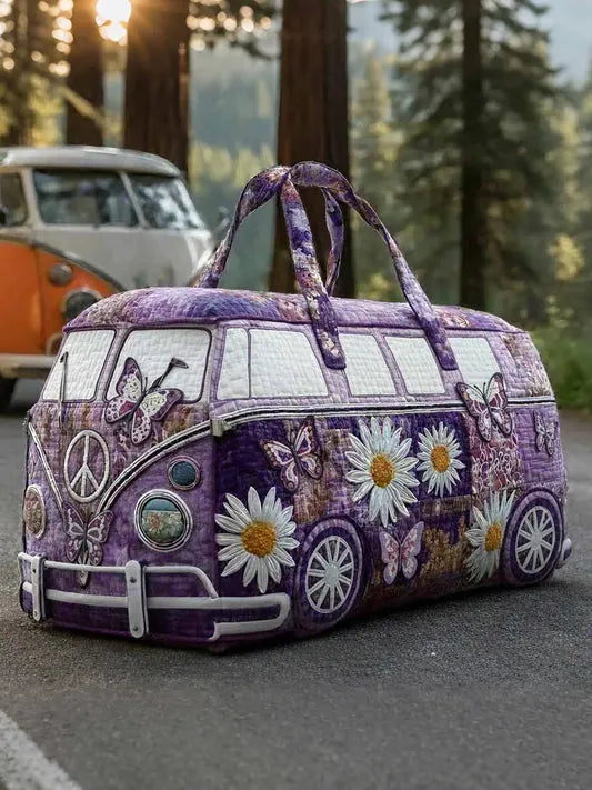 RetroBloom - Sac de Voyage Matelassé à Imprimé « Camping Car Vintage »