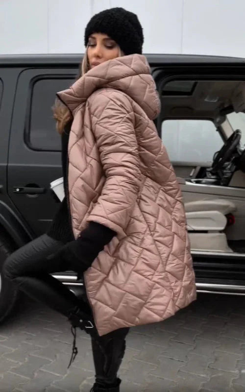 Yania - Manteau Long Matelassé Zippé À Capuche