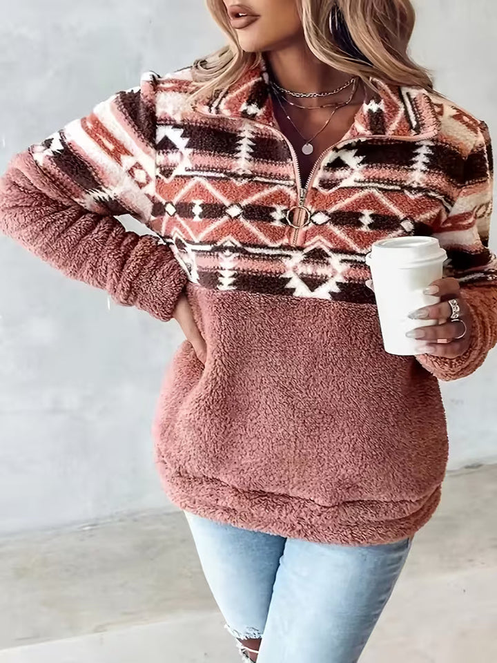 Limina - Sweat-Shirt Teddy À Demi-Zip Et Motif Géométrique