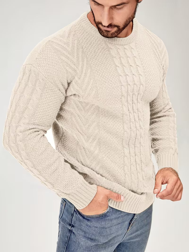 Eiduks - Pull Classique à col Rond et Motif Torsadé