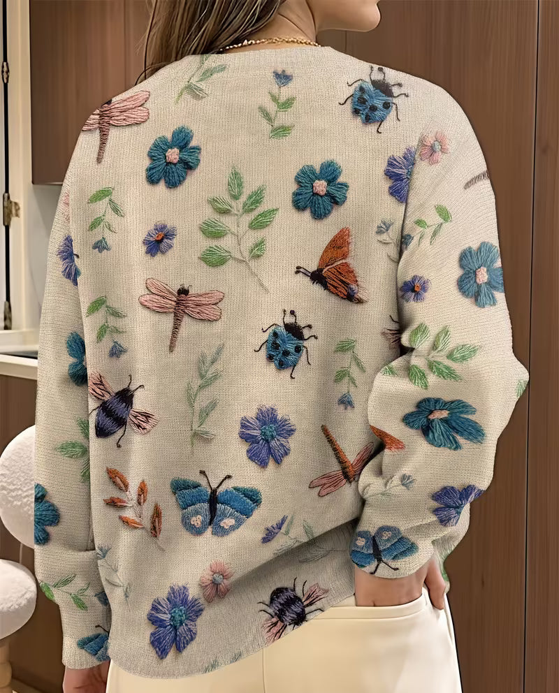 Nigella - Pull Décontracté À Imprimé Floral Et Insectes