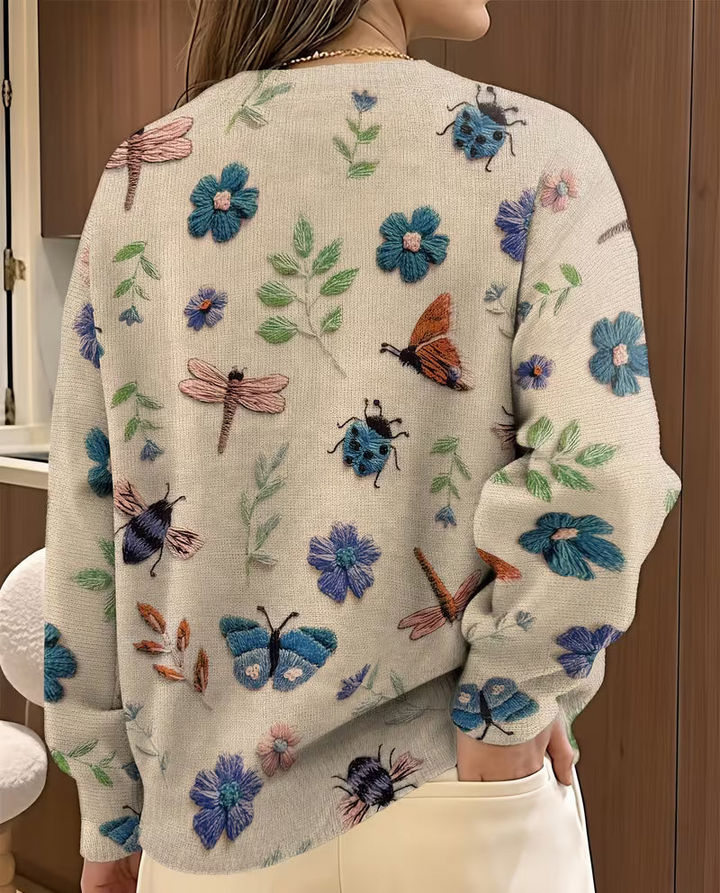 Nigella - Pull Décontracté À Imprimé Floral Et Insectes