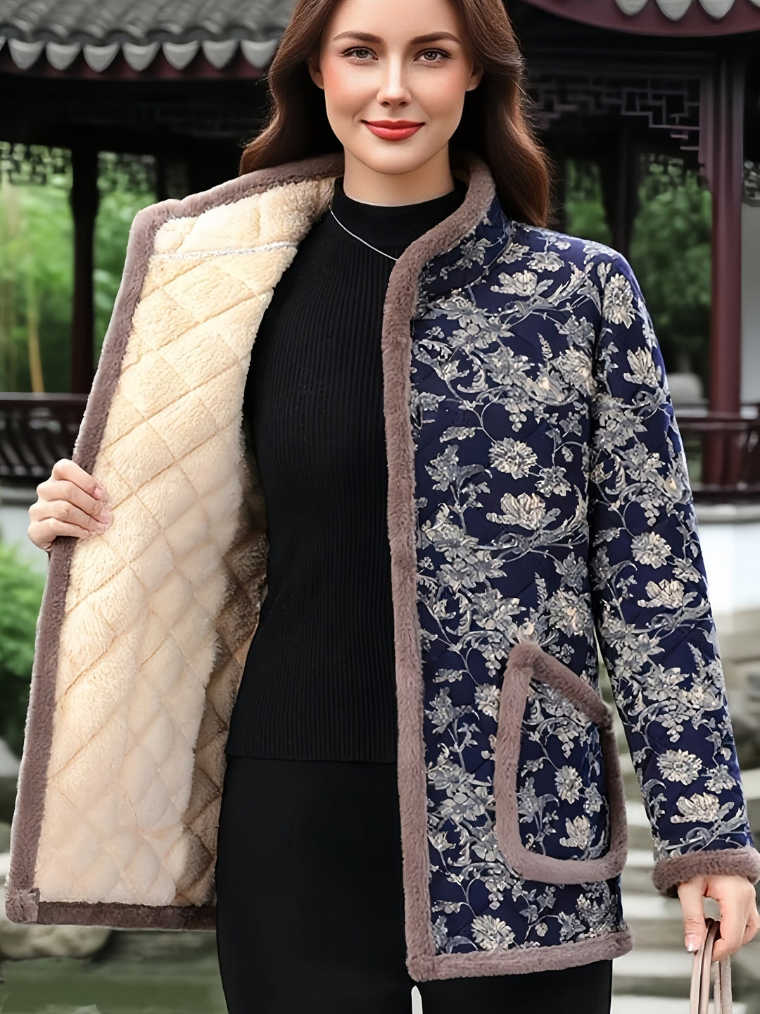 Mayte - Veste D'hiver À Motif Floral Avec Boutons