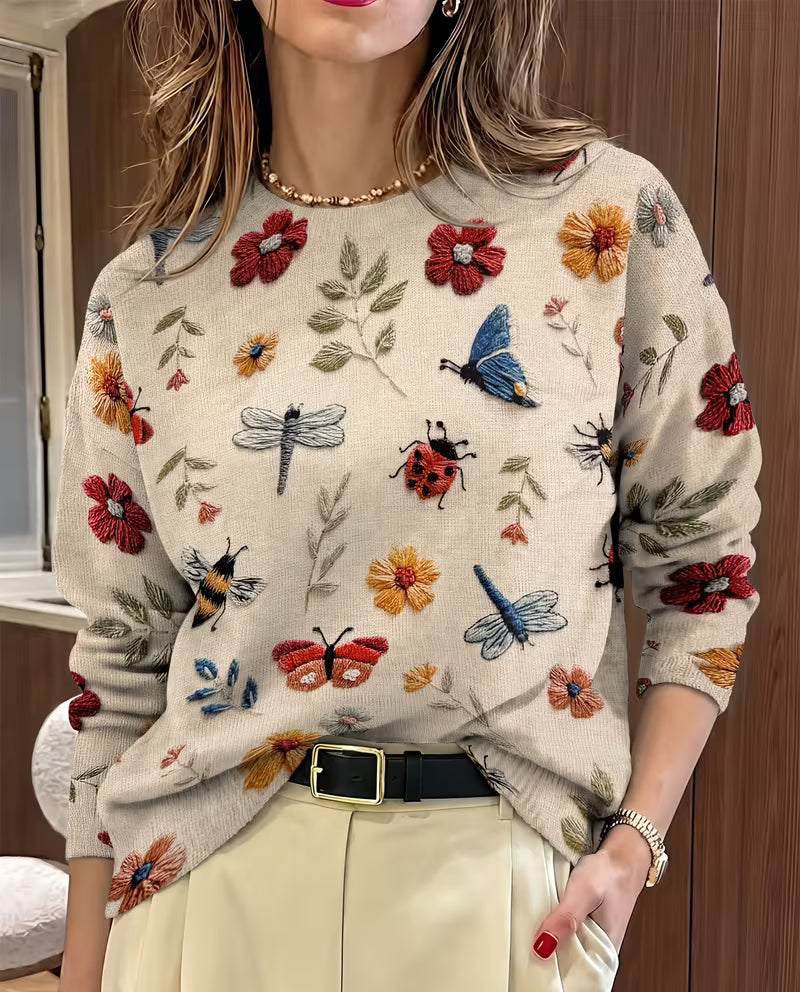 Nigella - Pull Décontracté À Imprimé Floral Et Insectes